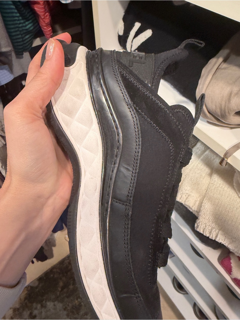 CHANEL Black and White Women's Quilted-Trim Sneakers with Gold CC - Picture 4 of 5